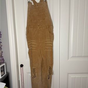 BiBi Tan Distressed Corduroy Overalls